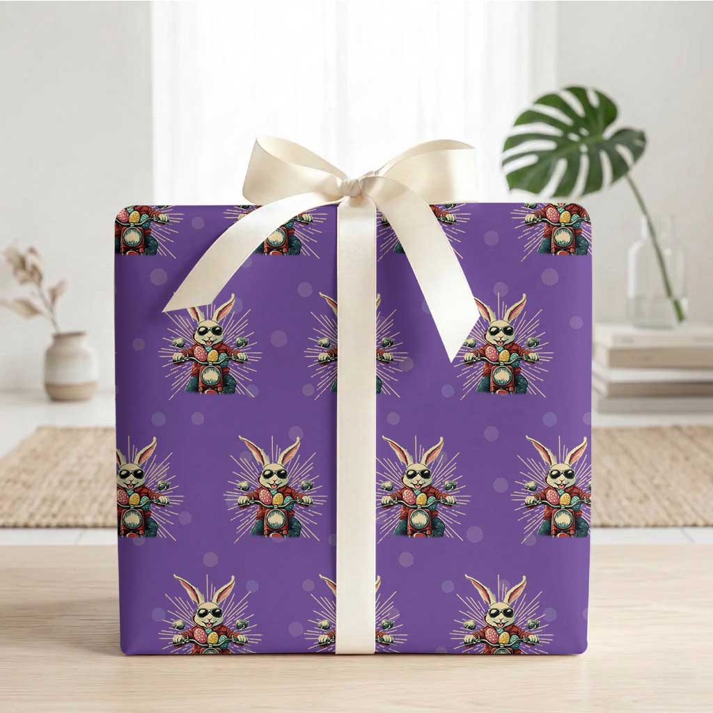 Biker Bunny Wrapping Paper Roll Retro Easter Day Rabbit Ride Motorcycles Motorbike