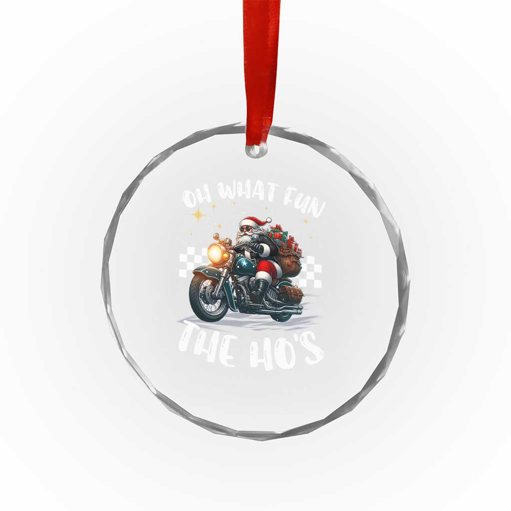 Biker Grandpa Santa on Motorcycle Xmas Crystal Glass Ornament Funny Oh What Fun It Is To Ride TS10