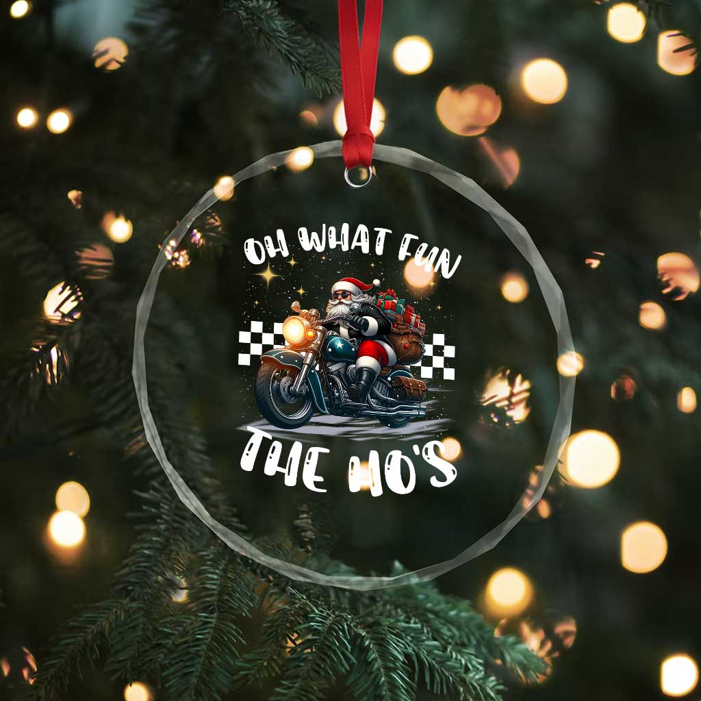 Biker Grandpa Santa on Motorcycle Xmas Crystal Glass Ornament Funny Oh What Fun It Is To Ride TS10