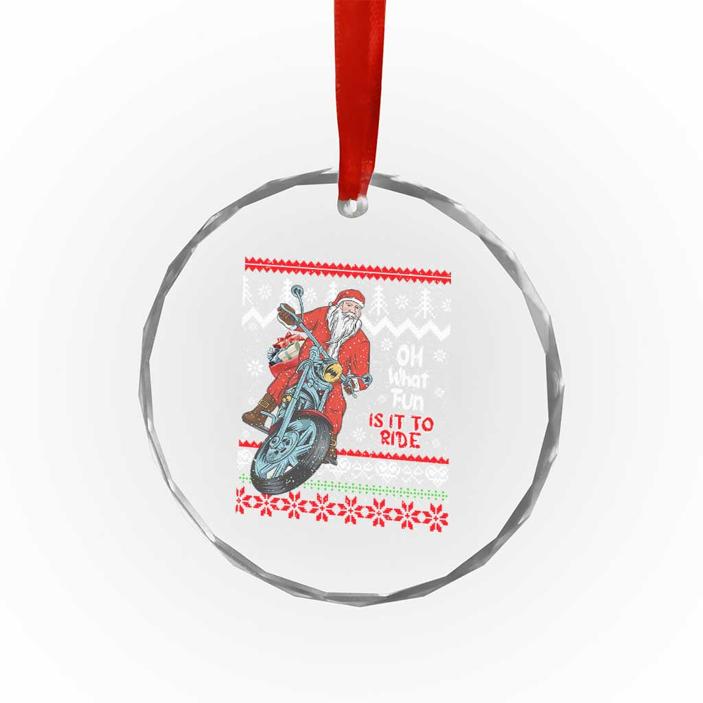 Biker Santa Claus Crystal Glass Ornament Christmas Motorcycle Oh What Fun It Is To Ride Ugly Sweater TS02