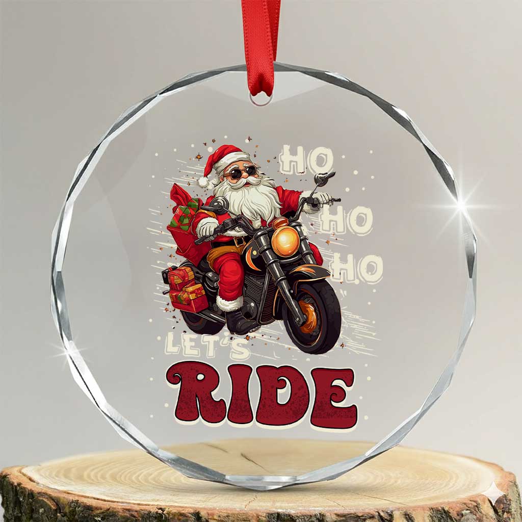 Biker Santa Claus Crystal Glass Ornament Ho Ho Ho Let's Ride Xmas - Wonder Print Shop