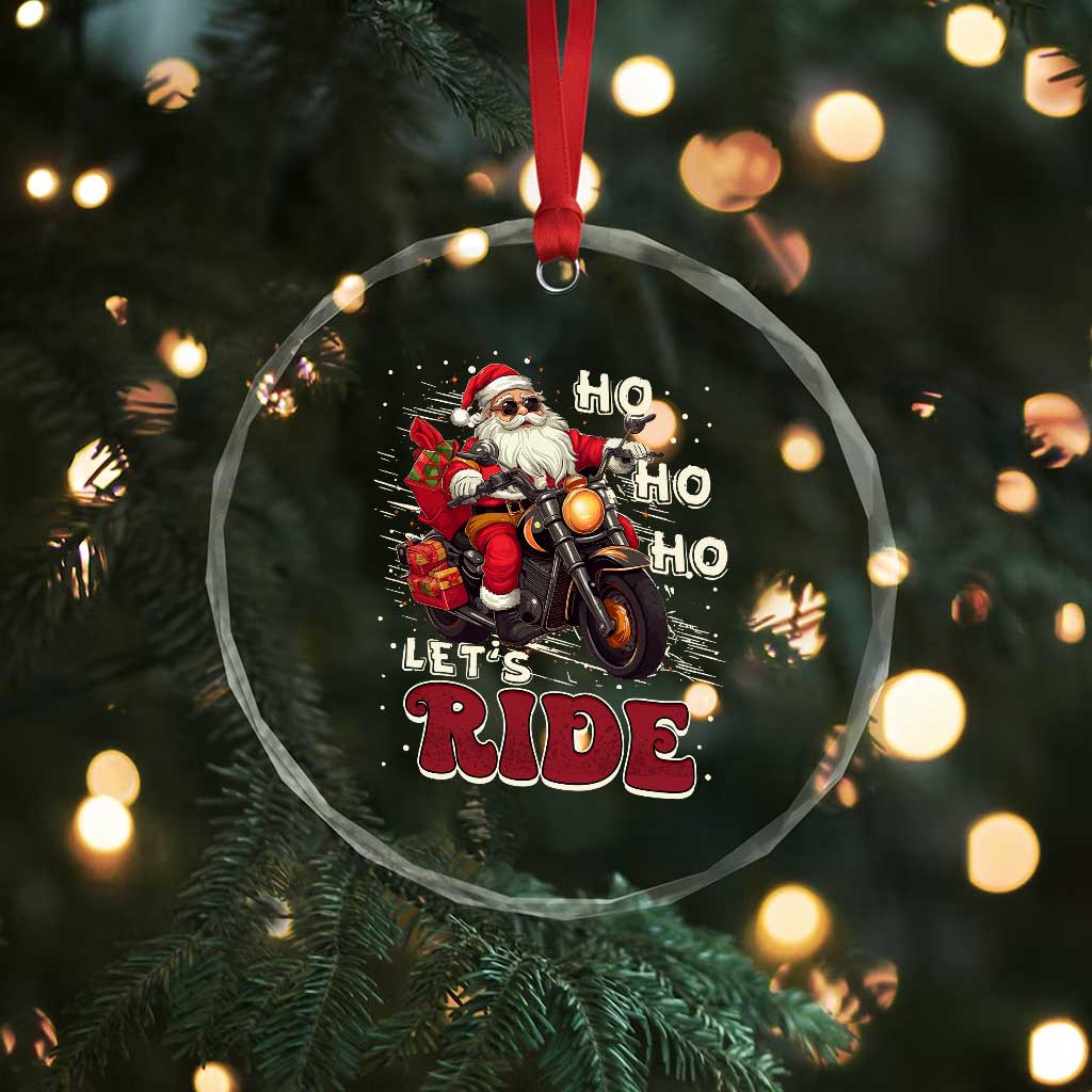 Biker Santa Claus Crystal Glass Ornament Ho Ho Ho Let's Ride Xmas TS02