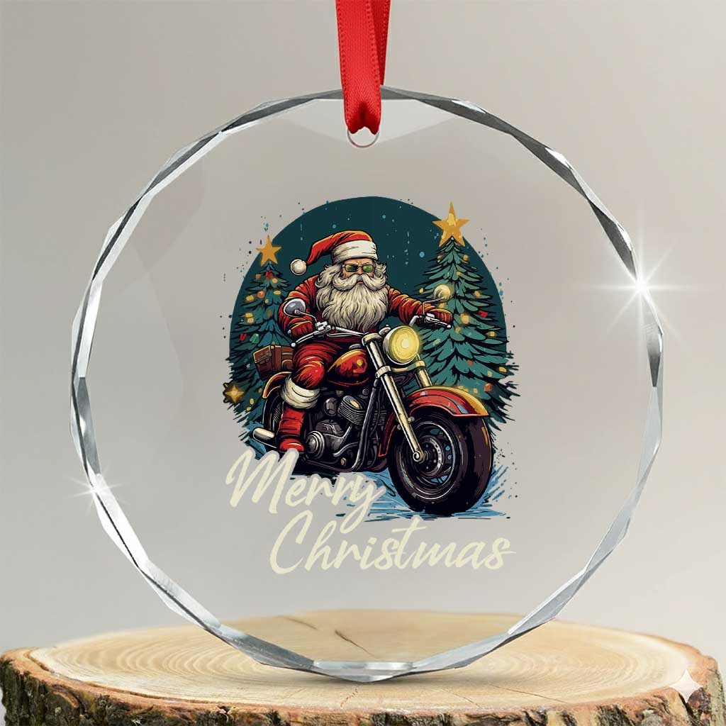 Biker Santa Claus Crystal Glass Ornament Merry Xmas Riding Motorcycle TS02