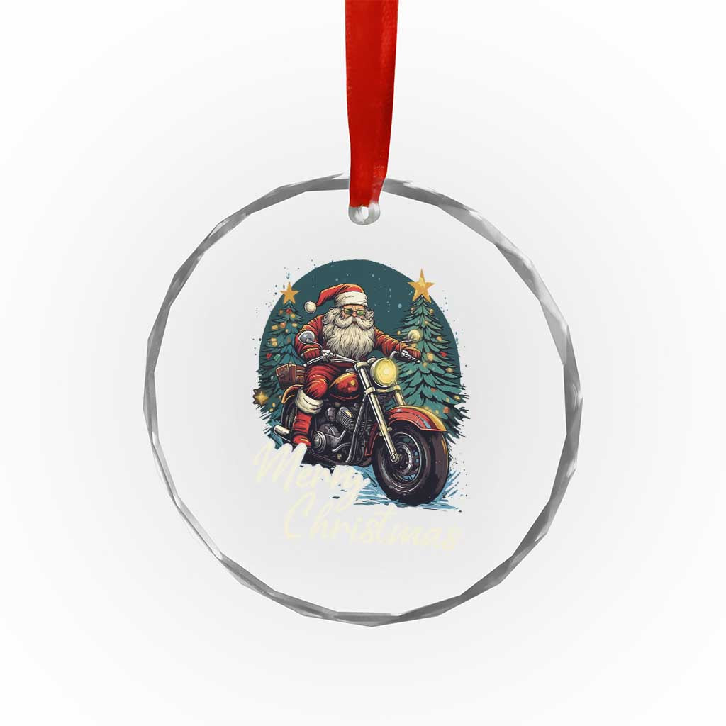 Biker Santa Claus Crystal Glass Ornament Merry Xmas Riding Motorcycle TS02