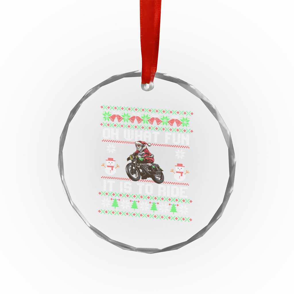 Biker Santa Claus Crystal Glass Ornament Oh What Fun It Is To Ride Motorcycle Christmas Ugly Sweater TS02