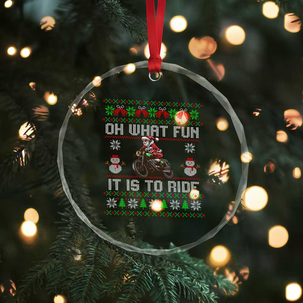 Biker Santa Claus Crystal Glass Ornament Oh What Fun It Is To Ride Motorcycle Christmas Ugly Sweater TS02