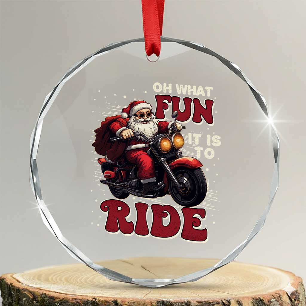 Biker Santa Claus Crystal Glass Ornament Oh What Fun It Is To Ride Motorcycle Xmas TS02