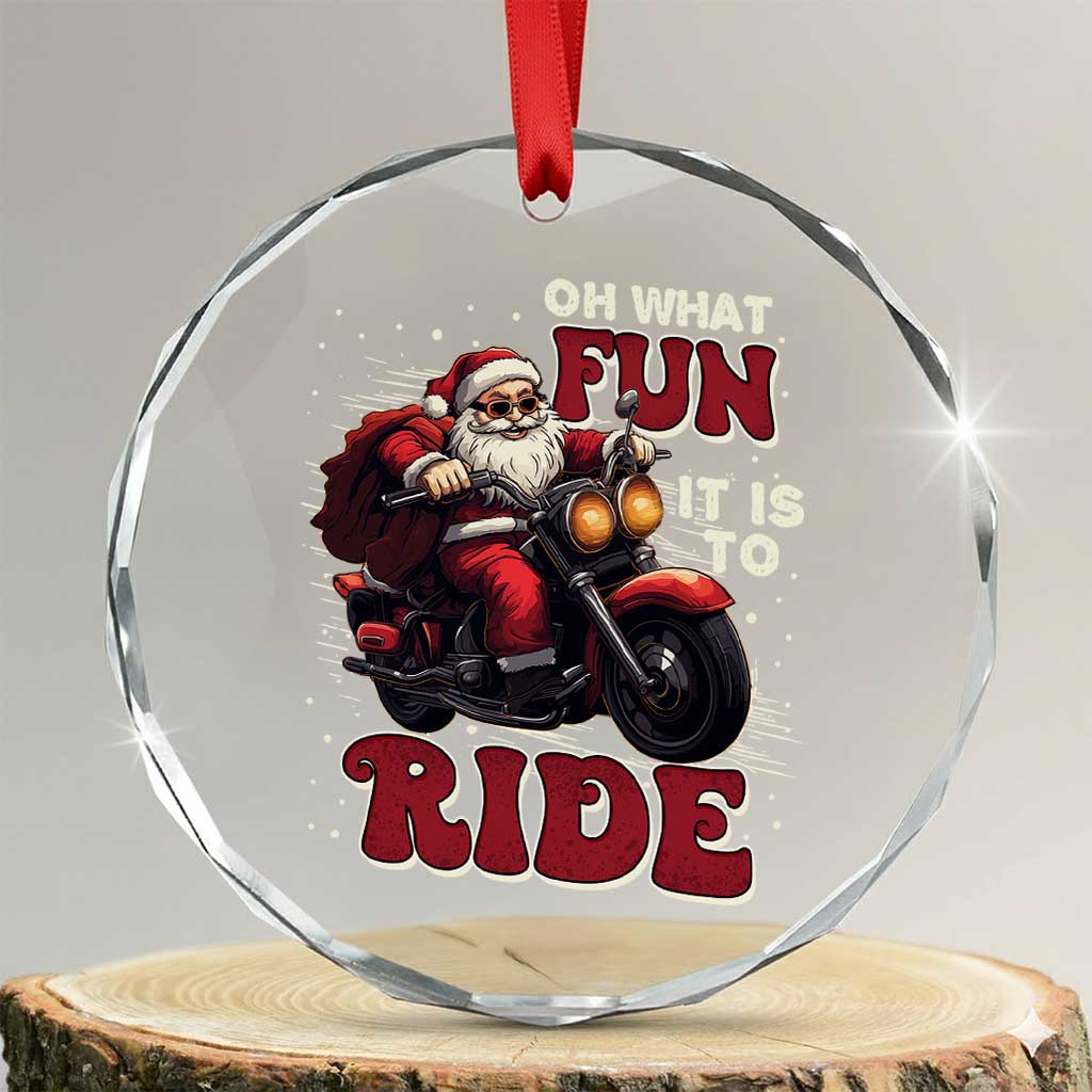 Biker Santa Claus Crystal Glass Ornament Oh What Fun It Is To Ride Motorcycle Xmas - Wonder Print Shop
