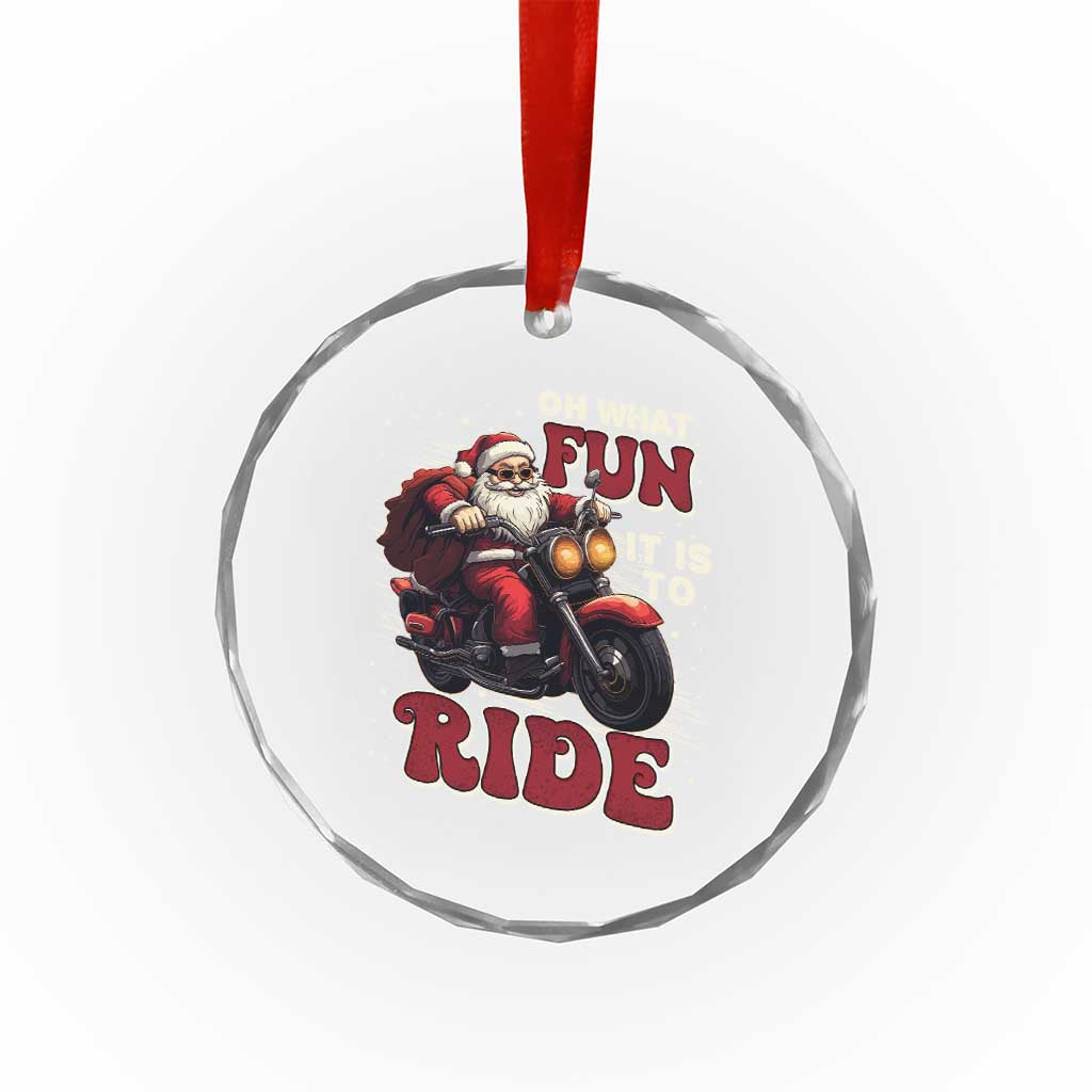 Biker Santa Claus Crystal Glass Ornament Oh What Fun It Is To Ride Motorcycle Xmas TS02