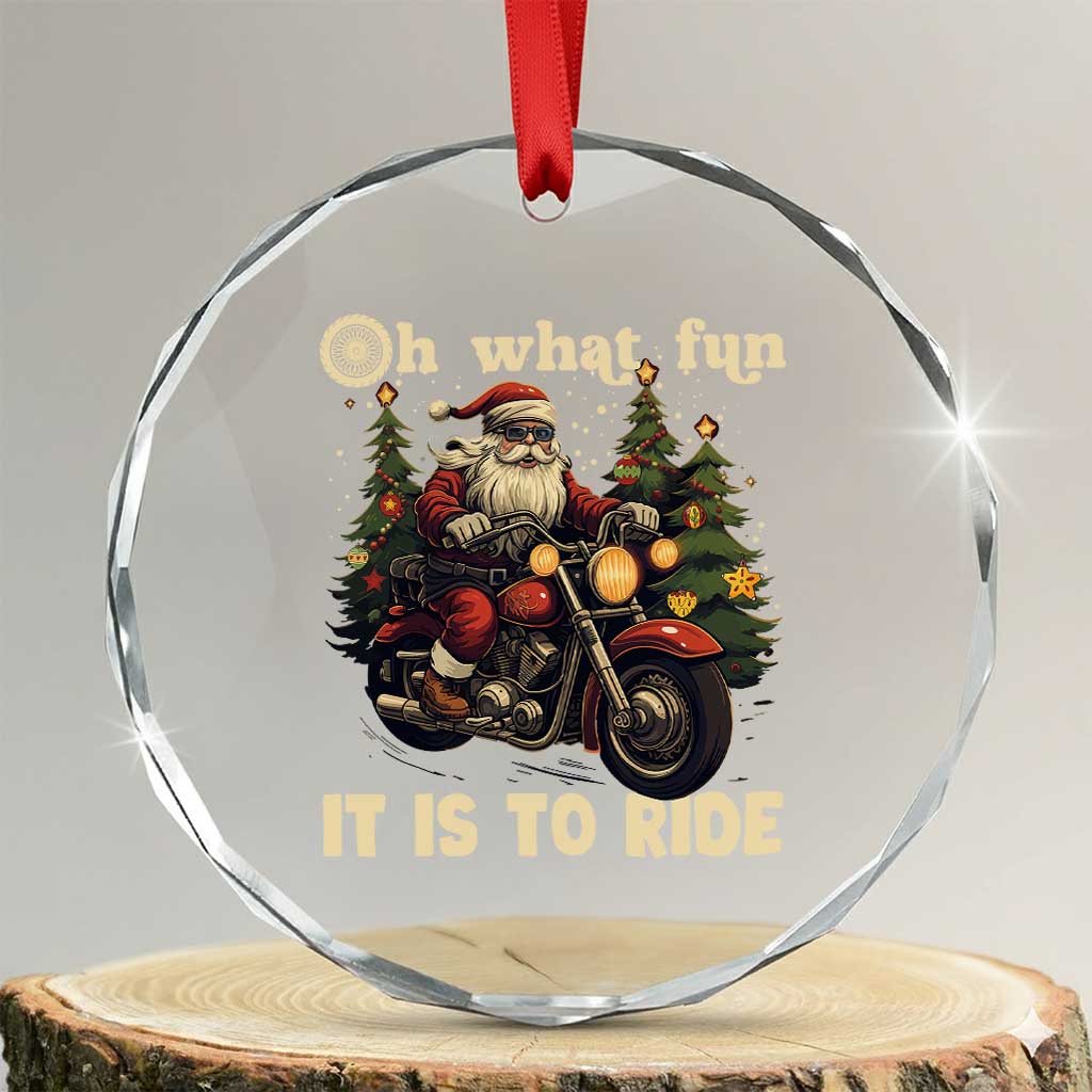 Biker Santa Claus Crystal Glass Ornament Oh What Fun It Is To Ride Motorcycle Xmas Tree TS02