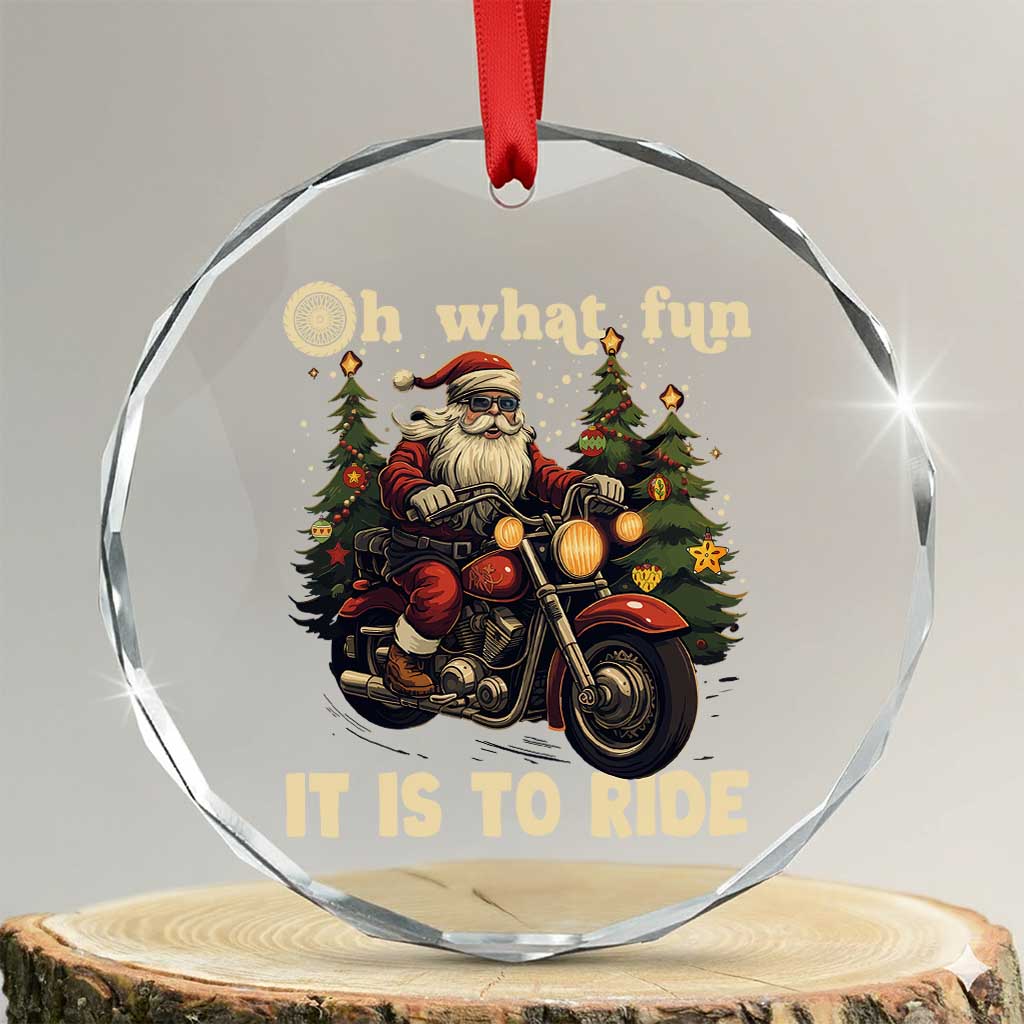 Biker Santa Claus Crystal Glass Ornament Oh What Fun It Is To Ride Motorcycle Xmas Tree - Wonder Print Shop