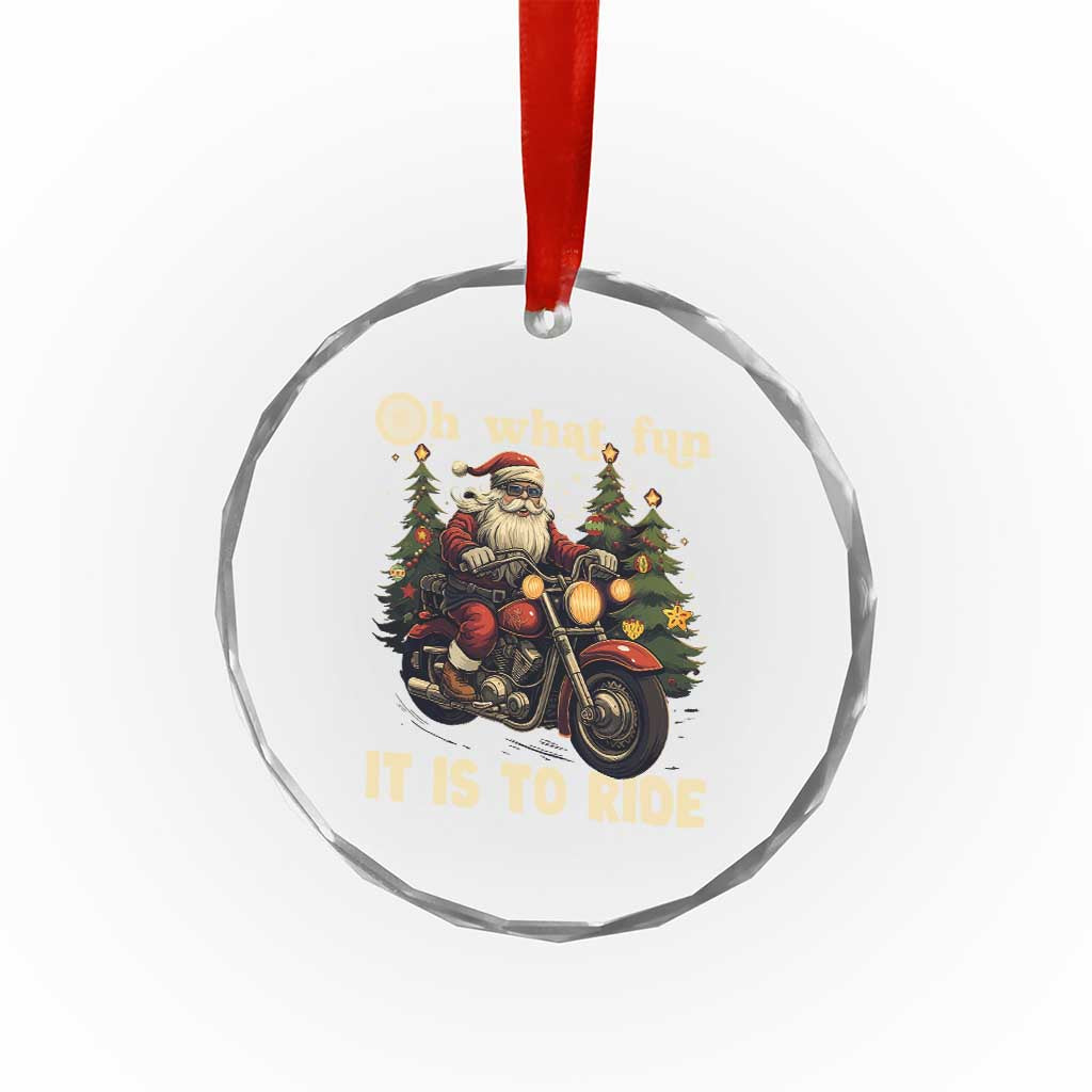 Biker Santa Claus Crystal Glass Ornament Oh What Fun It Is To Ride Motorcycle Xmas Tree TS02
