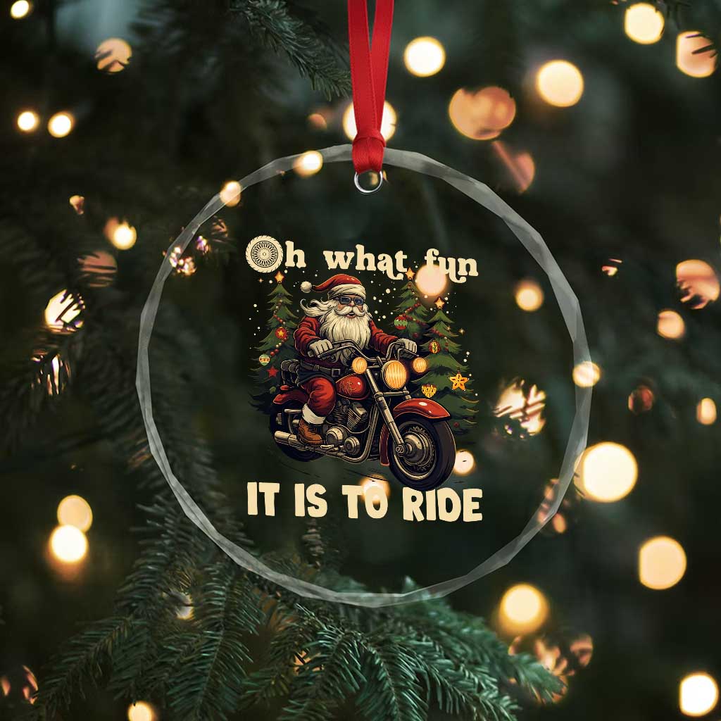Biker Santa Claus Crystal Glass Ornament Oh What Fun It Is To Ride Motorcycle Xmas Tree TS02