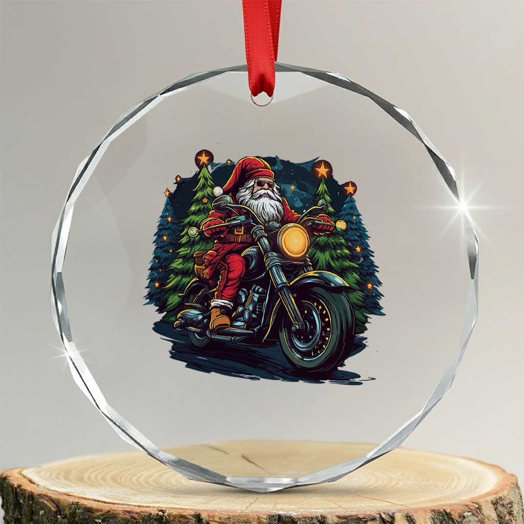 Biker Santa Claus Crystal Glass Ornament Riding Motorcycle Christmas TS02