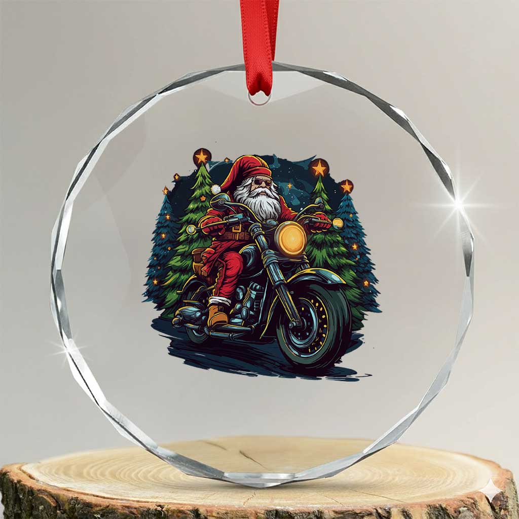 Biker Santa Claus Crystal Glass Ornament Riding Motorcycle Christmas - Wonder Print Shop