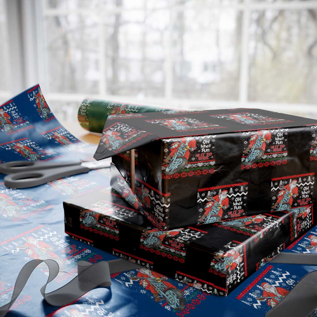 Biker Santa Claus Wrapping Paper Roll Christmas Motorcycle Oh What Fun It Is To Ride Ugly Sweater