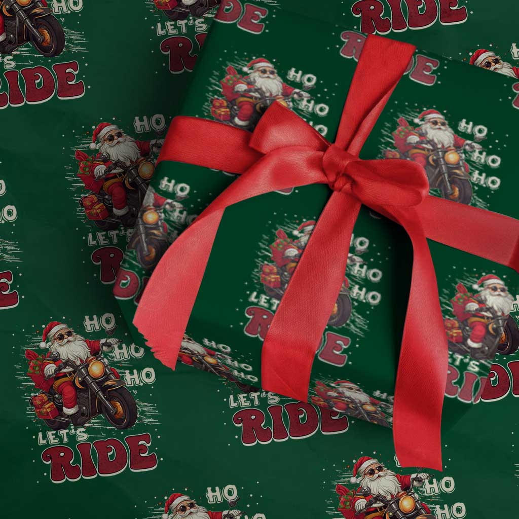 Biker Santa Claus Wrapping Paper Roll Ho Ho Ho Let's Ride Xmas