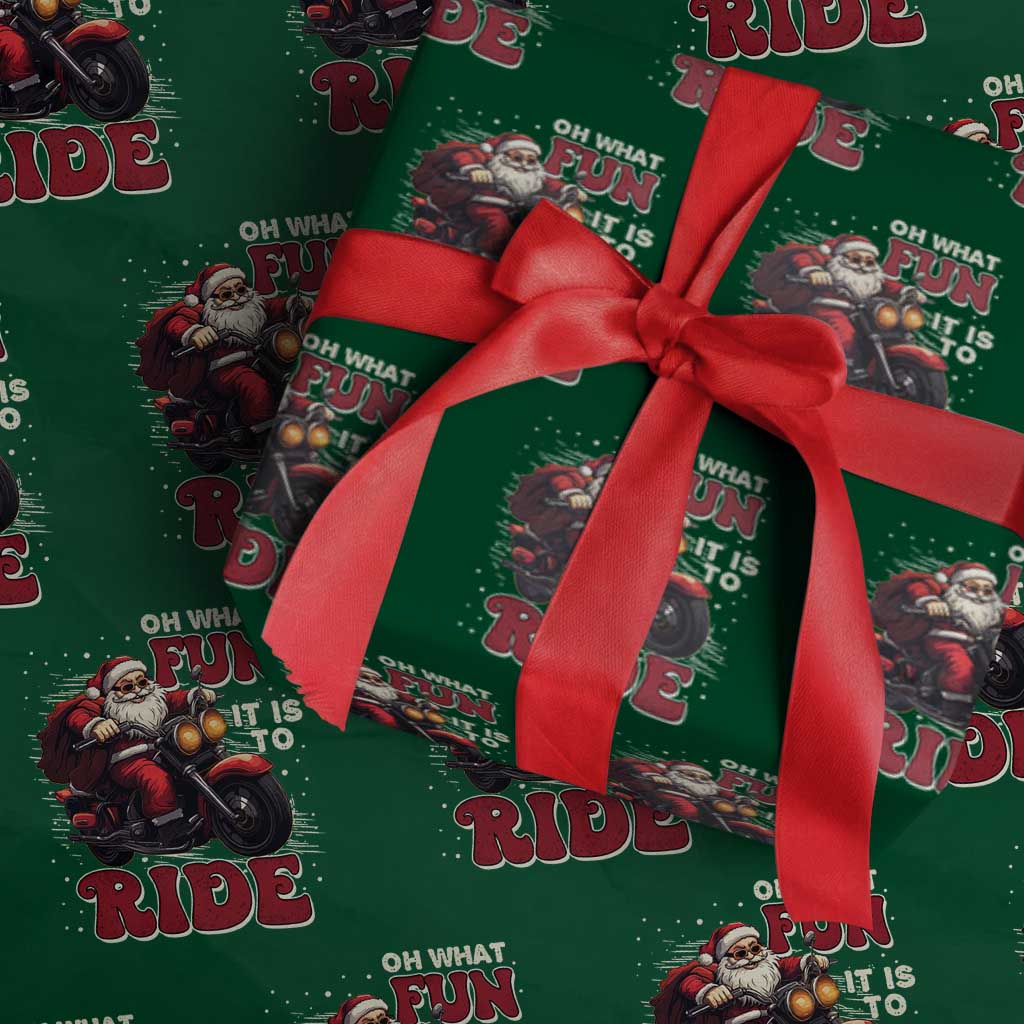 Biker Santa Claus Wrapping Paper Roll Oh What Fun It Is To Ride Motorcycle Xmas