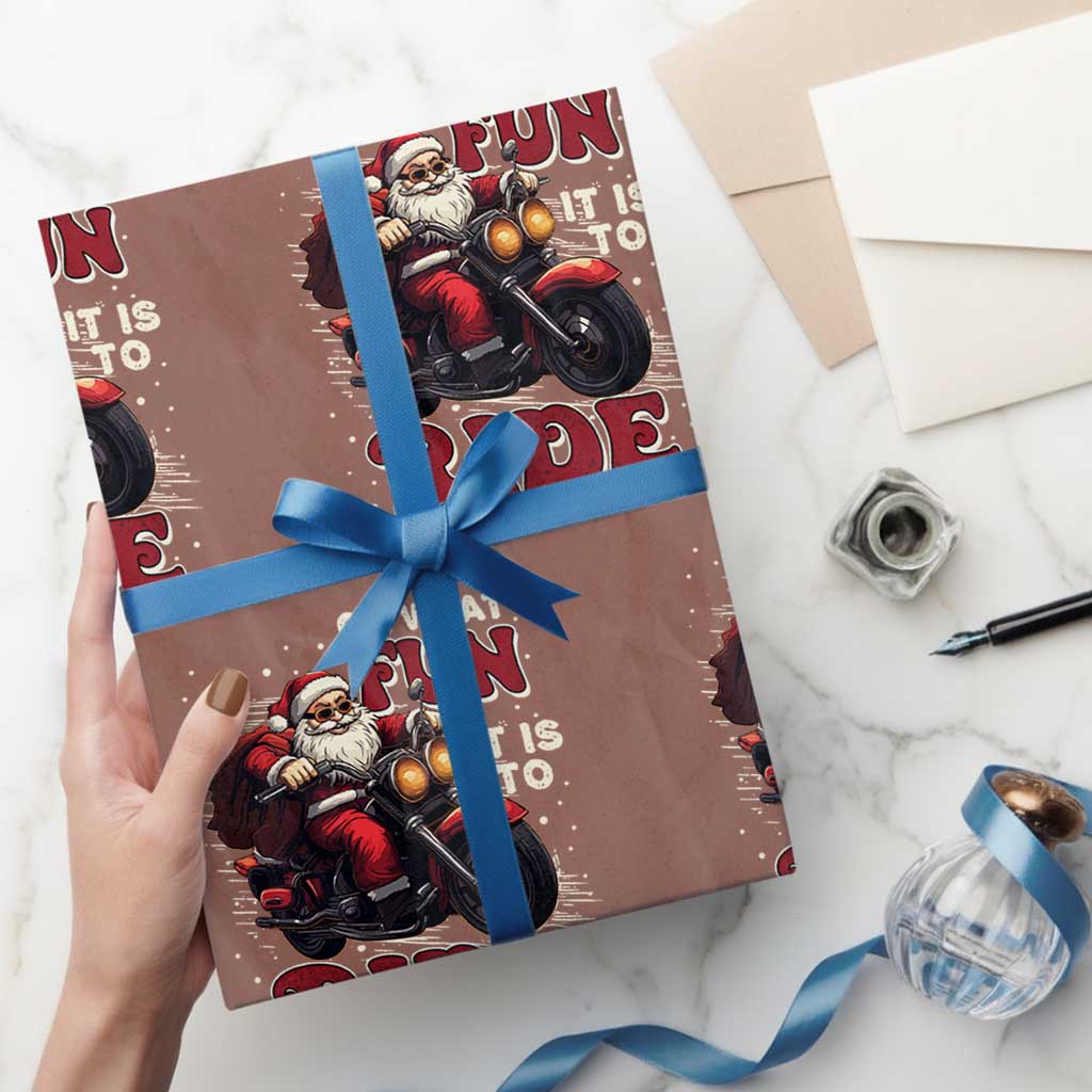 Biker Santa Claus Wrapping Paper Roll Oh What Fun It Is To Ride Motorcycle Xmas