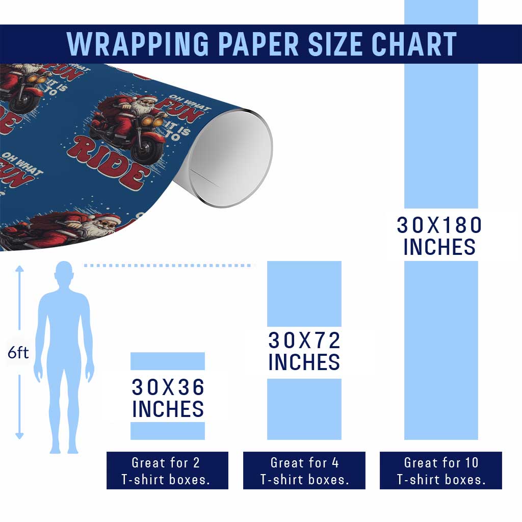 Biker Santa Claus Wrapping Paper Roll Oh What Fun It Is To Ride Motorcycle Xmas