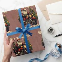 Biker Santa Claus Wrapping Paper Roll Oh What Fun It Is To Ride Motorcycle Xmas Tree