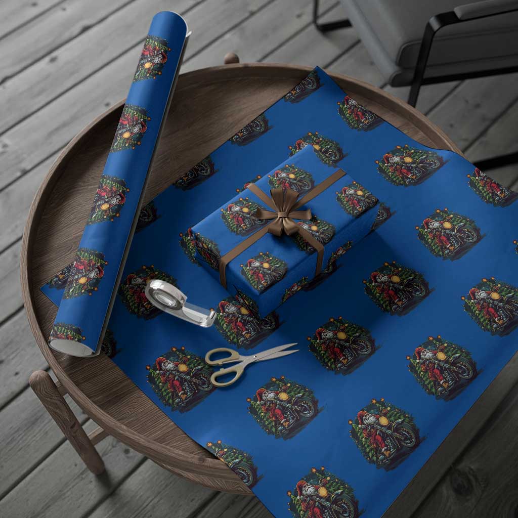 Biker Santa Claus Wrapping Paper Roll Riding Motorcycle Christmas