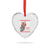 Biker Santa Claus Heart Crystal Glass Ornament Christmas Motorcycle Oh What Fun It Is To Ride Ugly Sweater - Wonder Print Shop