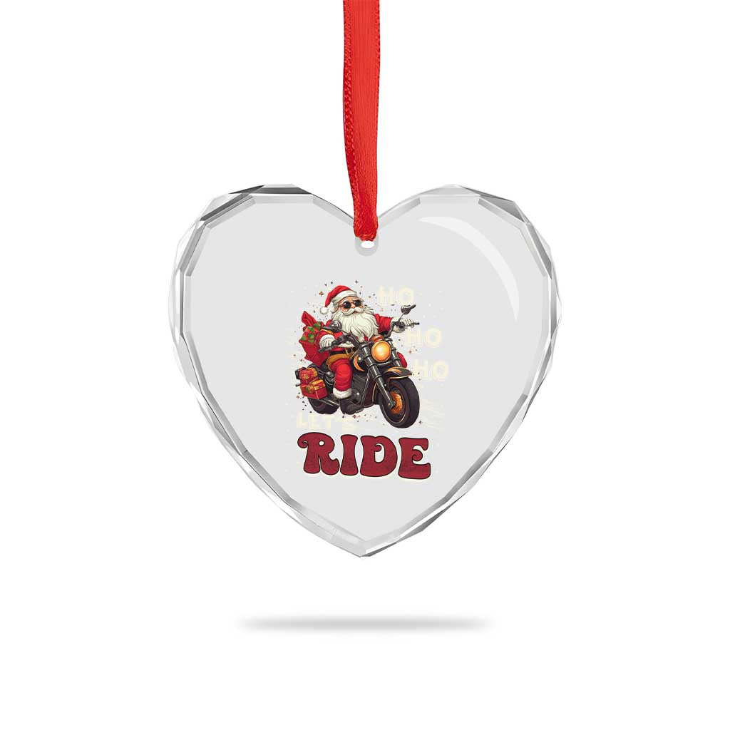Biker Santa Claus Heart Crystal Glass Ornament Ho Ho Ho Let's Ride Xmas - Wonder Print Shop