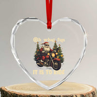 Biker Santa Claus Heart Crystal Glass Ornament Oh What Fun It Is To Ride Motorcycle Xmas Tree - Wonder Print Shop