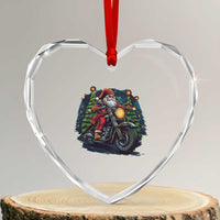 Biker Santa Claus Heart Crystal Glass Ornament Riding Motorcycle Christmas - Wonder Print Shop