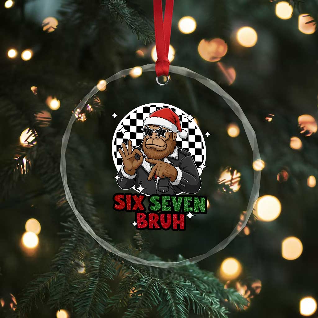 Biker Santa Six Seven Bruh Crystal Glass Ornament Christmas Gift For Gen Z - Wonder Print Shop