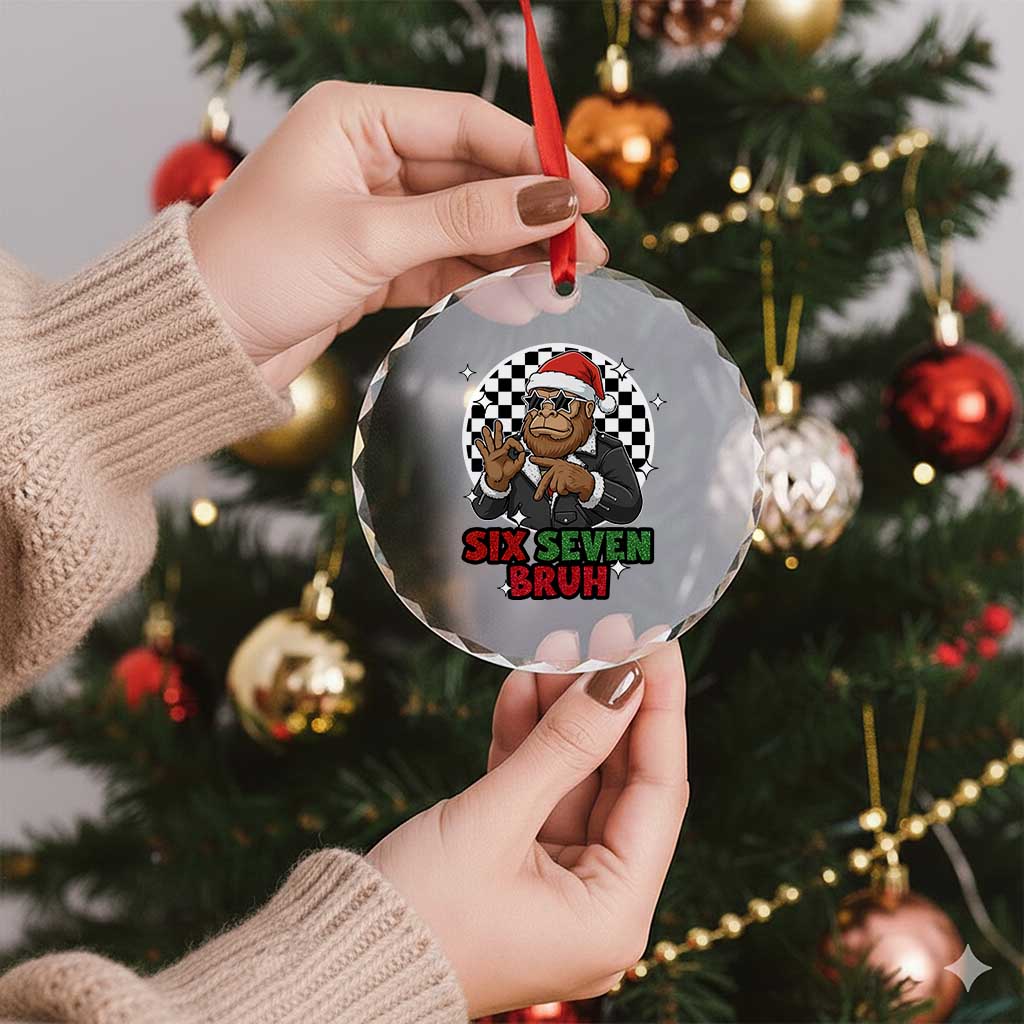 Biker Santa Six Seven Bruh Crystal Glass Ornament Christmas Gift For Gen Z - Wonder Print Shop