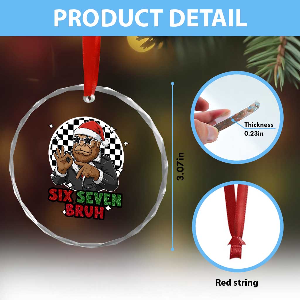 Biker Santa Six Seven Bruh Crystal Glass Ornament Christmas Gift For Gen Z - Wonder Print Shop