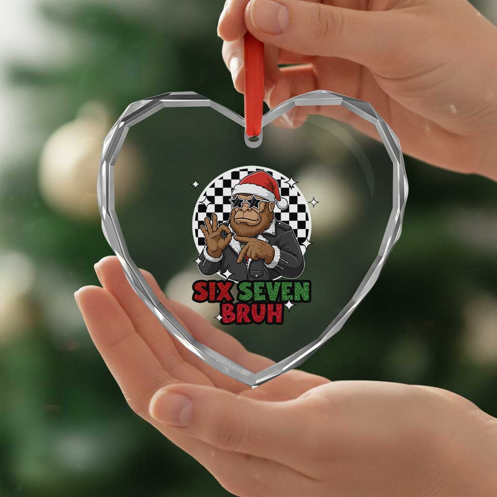 Biker Santa Six Seven Bruh Heart Crystal Glass Ornament Christmas Gift For Gen Z - Wonder Print Shop