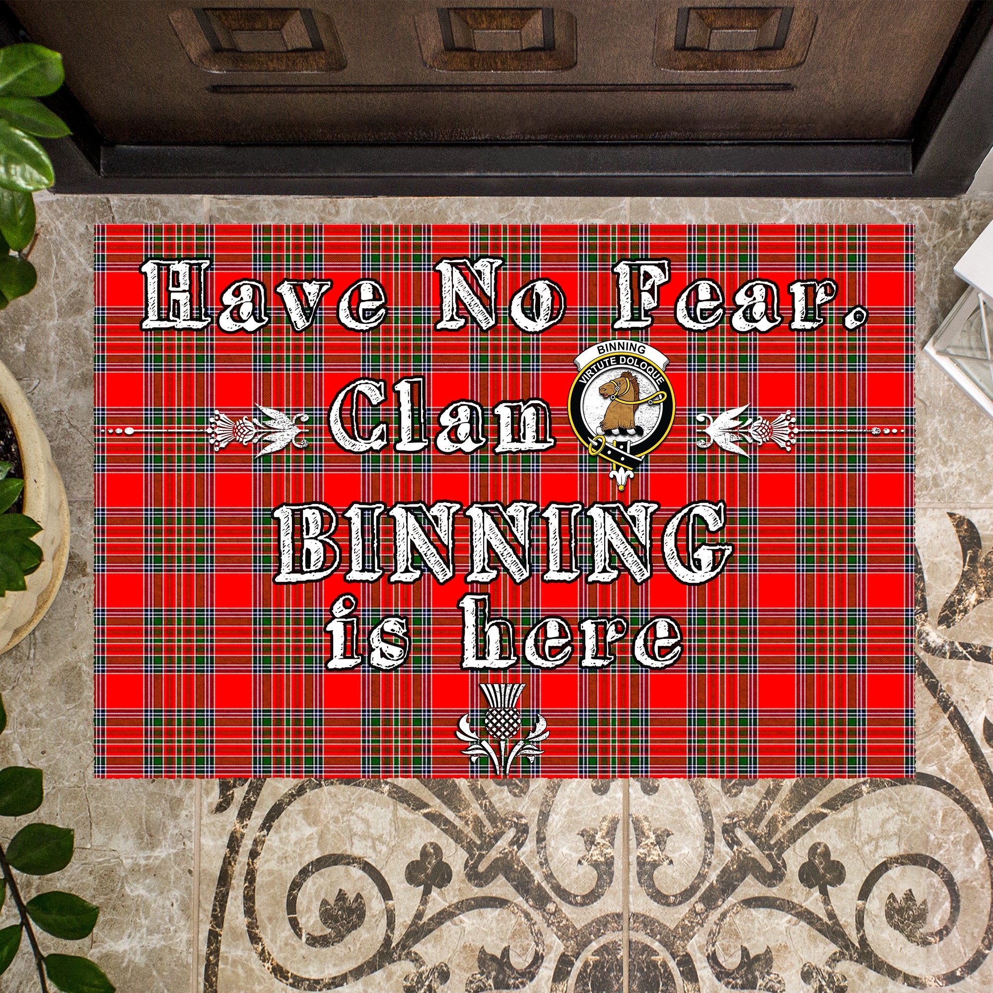 binning-clan-tartan-door-mat-family-crest-have-no-fear-tartan-door-mat
