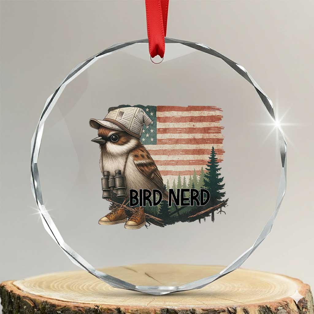 Bird Nerd Crystal Glass Ornament Funny Bird Watching Patriotic American Flag - Wonder Print Shop