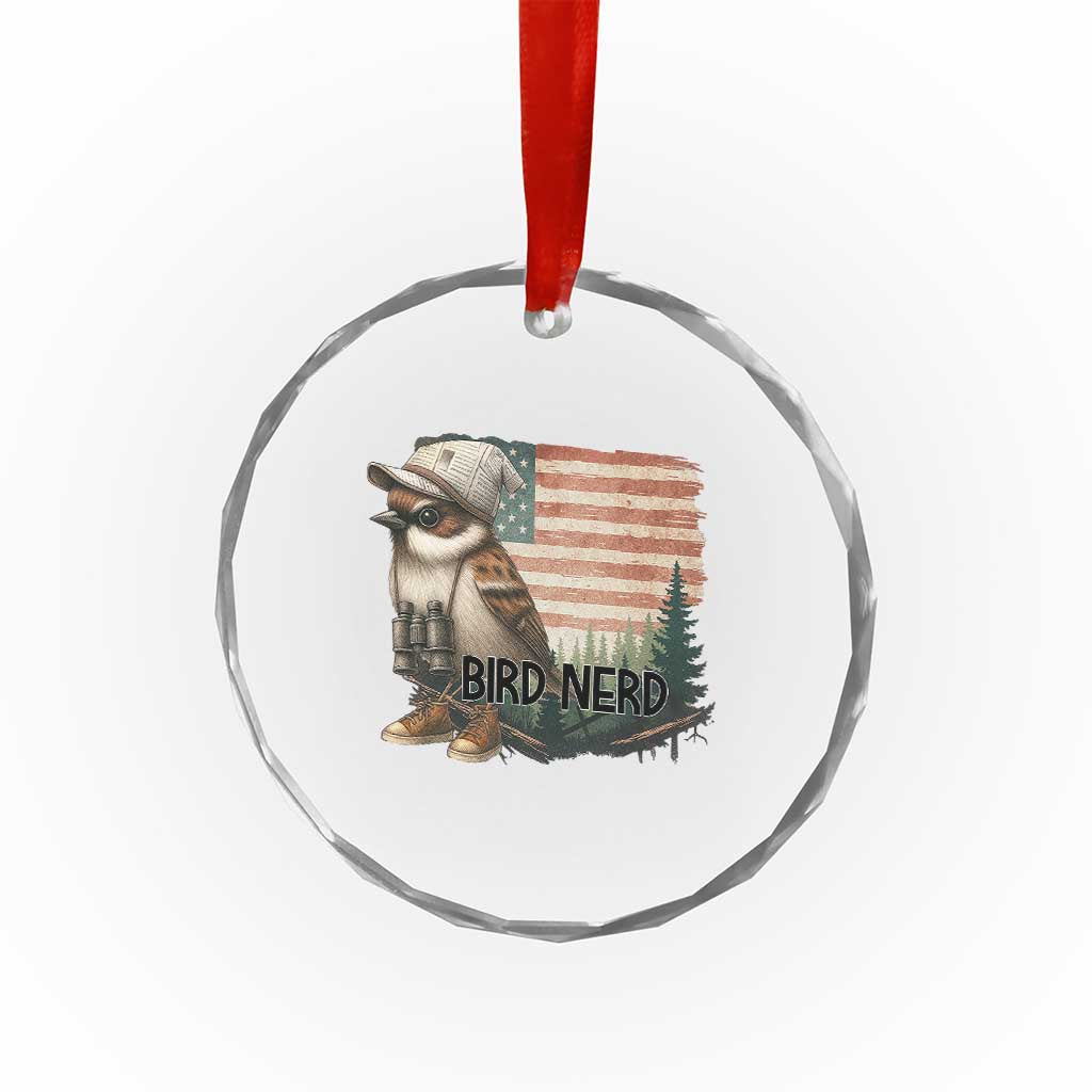 Bird Nerd Crystal Glass Ornament Funny Bird Watching Patriotic American Flag - Wonder Print Shop