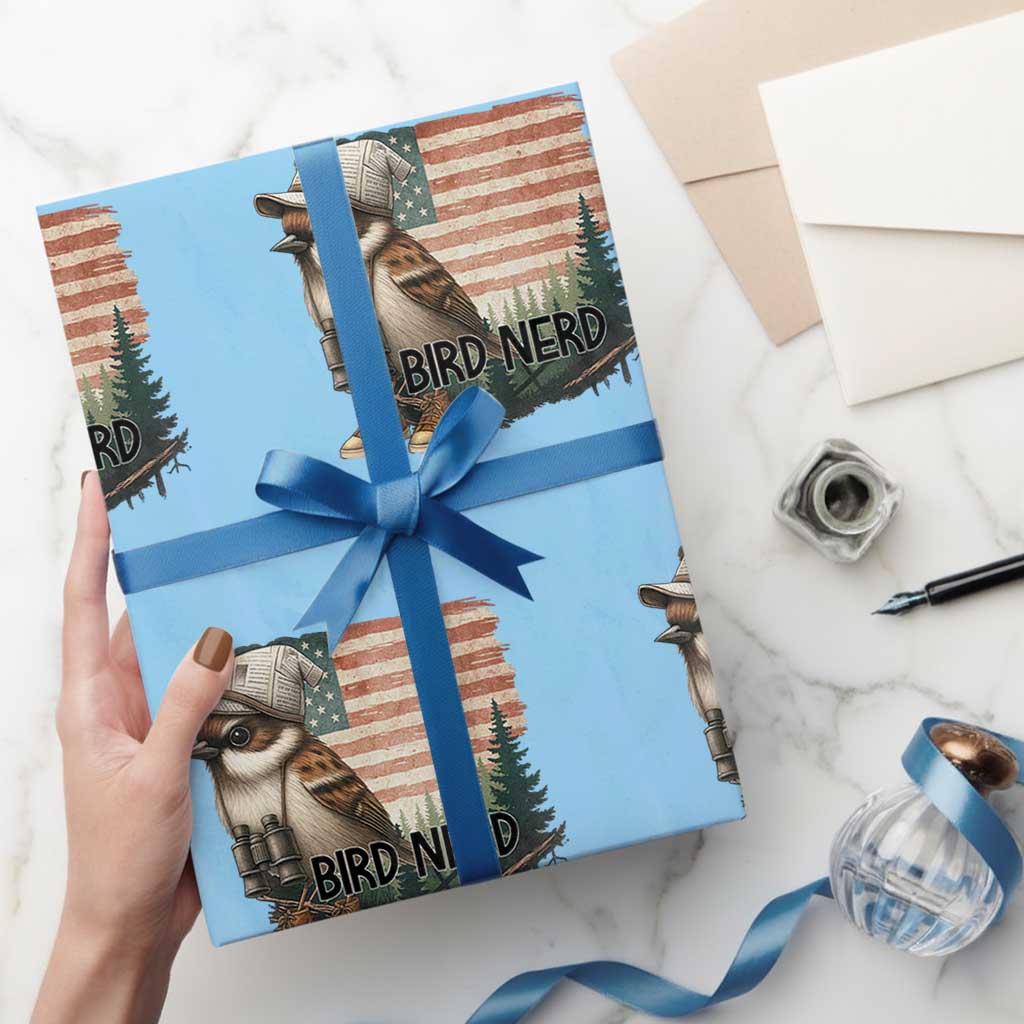 Bird Nerd Wrapping Paper Roll Funny Bird Watching Patriotic American Flag - Wonder Print Shop