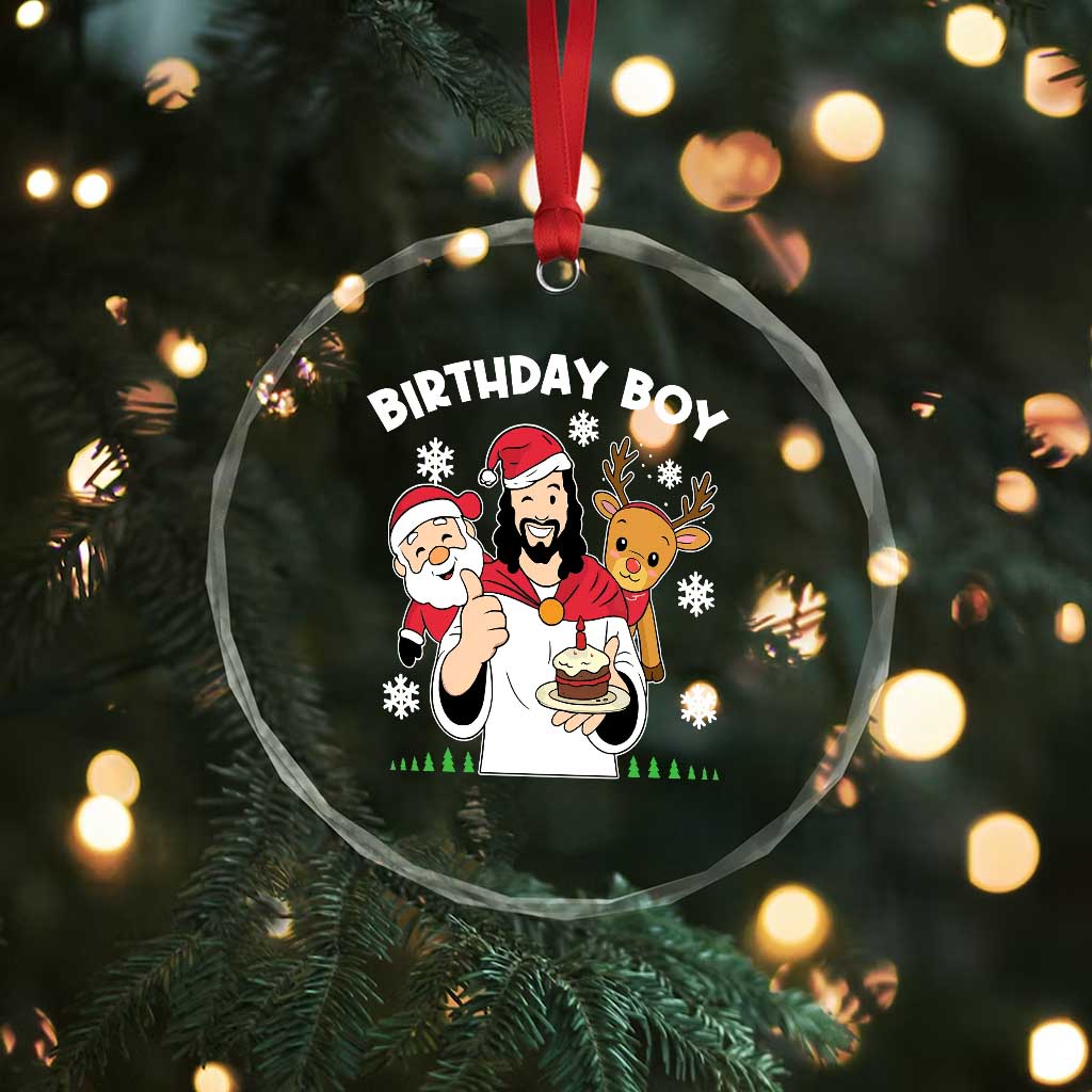 Birthday Boy Jesus Christmas Crystal Glass Ornament Christian Xmas - Wonder Print Shop