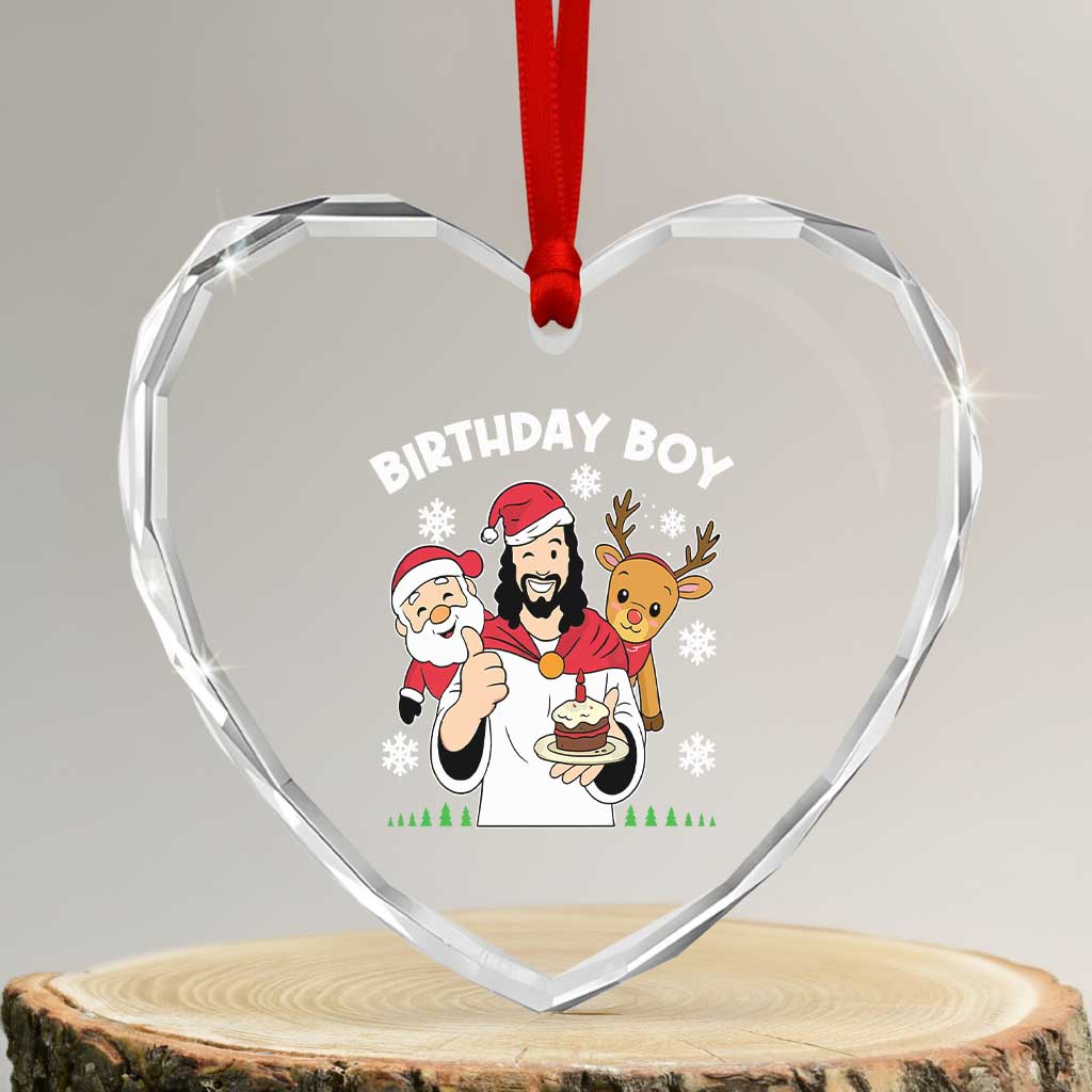 Birthday Boy Jesus Christmas Heart Crystal Glass Ornament Christian Xmas - Wonder Print Shop
