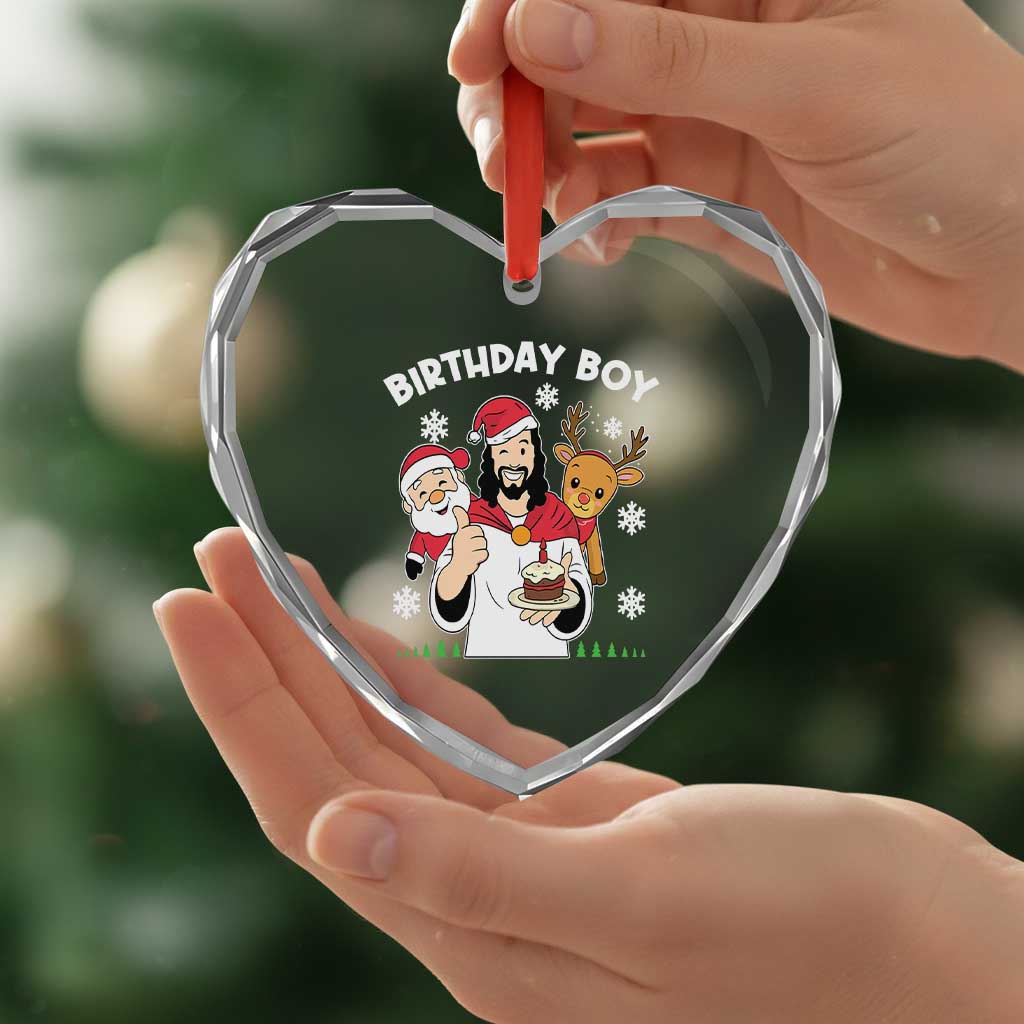 Birthday Boy Jesus Christmas Heart Crystal Glass Ornament Christian Xmas - Wonder Print Shop