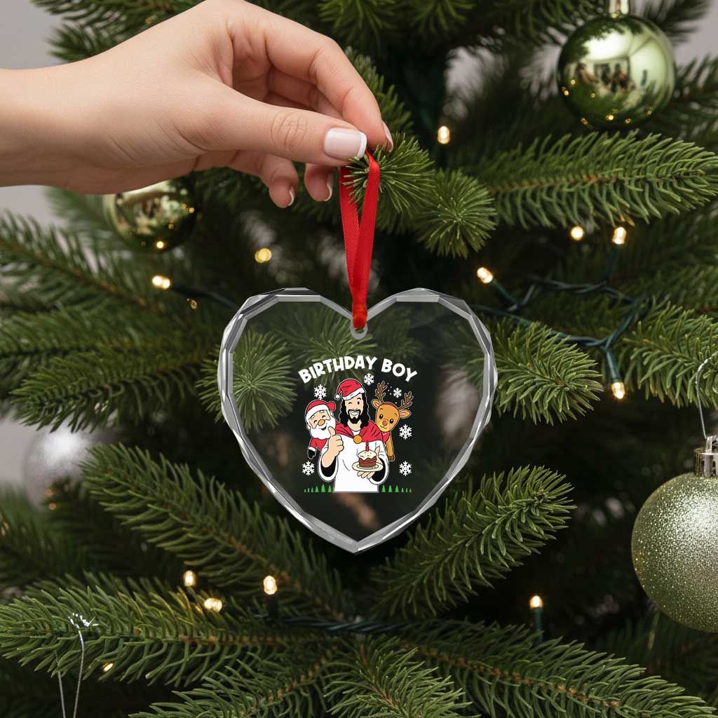 Birthday Boy Jesus Christmas Heart Crystal Glass Ornament Christian Xmas - Wonder Print Shop