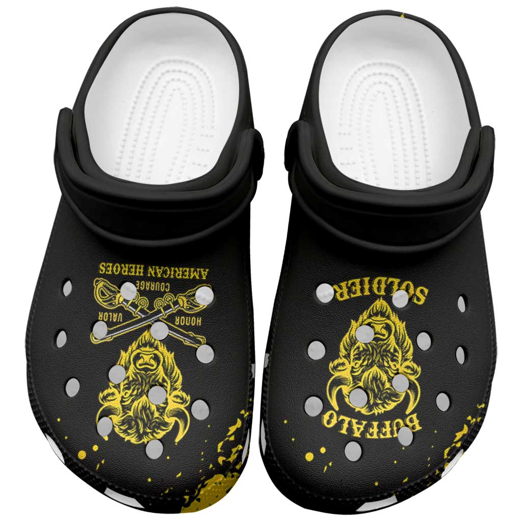 Bison Buffalo Soldiers Clogs Shoes American Heroes Black Grunge Style - Wonder Print Shop