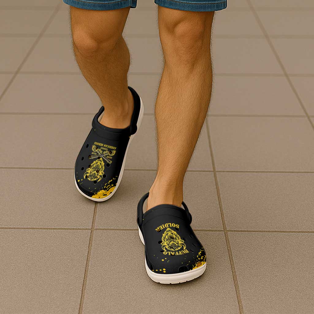 Bison Buffalo Soldiers Clogs Shoes American Heroes Black Grunge Style - Wonder Print Shop