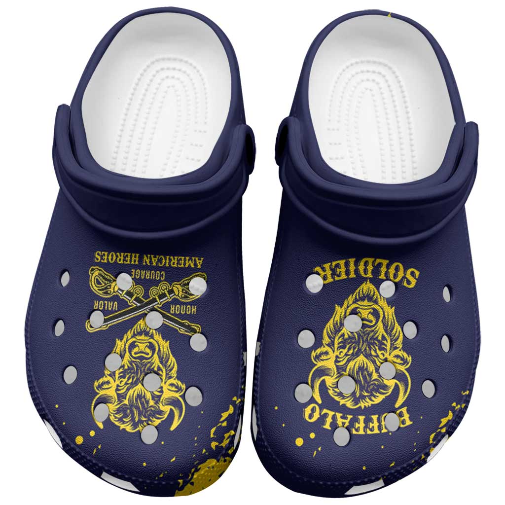 Bison Buffalo Soldiers Clogs Shoes American Heroes Blue Grunge Style - Wonder Print Shop