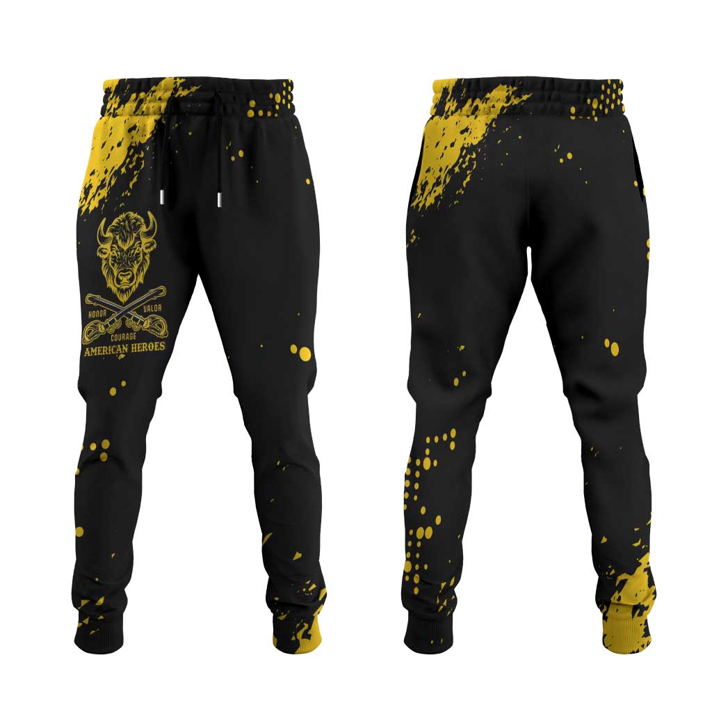 Bison Buffalo Soldiers Jogger Pants American Heroes Black Grunge Style - Wonder Print Shop