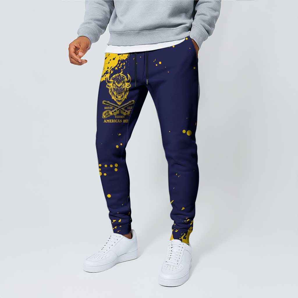 Bison Buffalo Soldiers Jogger Pants American Heroes Blue Grunge Style - Wonder Print Shop