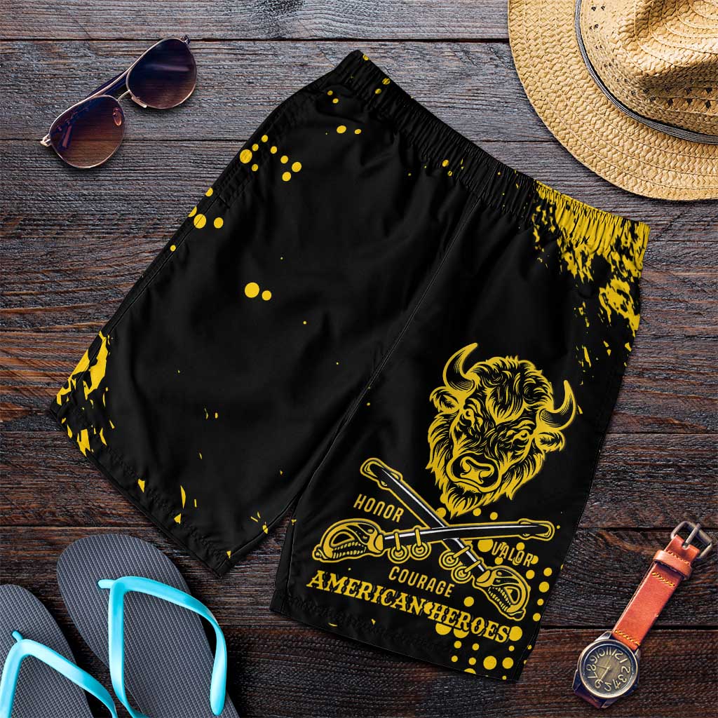 Bison Buffalo Soldiers Shorts for Men American Heroes Black Grunge Style - Wonder Print Shop