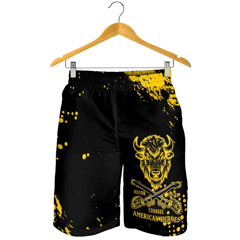 Bison Buffalo Soldiers Shorts for Men American Heroes Black Grunge Style - Wonder Print Shop