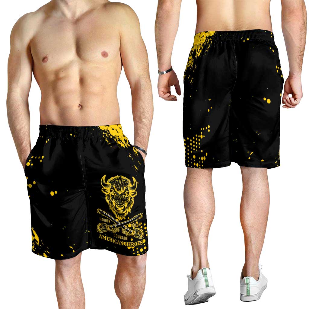 Bison Buffalo Soldiers Shorts for Men American Heroes Black Grunge Style - Wonder Print Shop